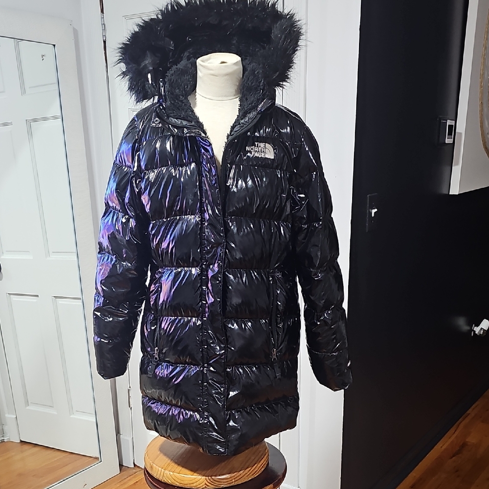BIG Kids Black Puffer Jacket with Faux Fur Hood Sz 10